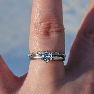 14K White Gold Diamond Love Story Engagement Wedding Ring Set Size 6.5